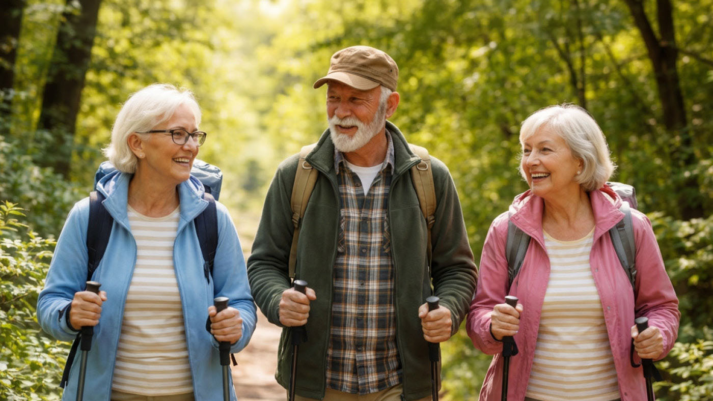 Une femme est assise sur un canapé dans une maison en bois et sourit.